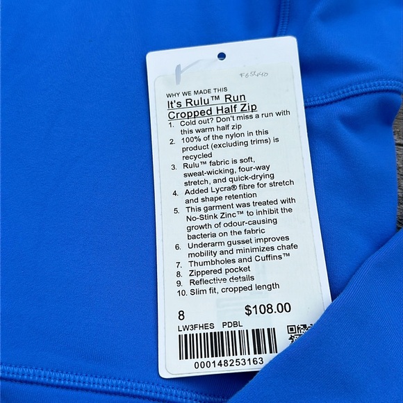 Lululemon Its Rulu Run Cropped Half Zip
Pipe Dream Blue size 8 NWT - Picture 3 of 8